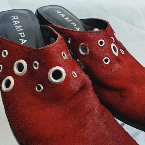 Burgundy Fur High Heel Mule Shoes - Picture 5 of 10